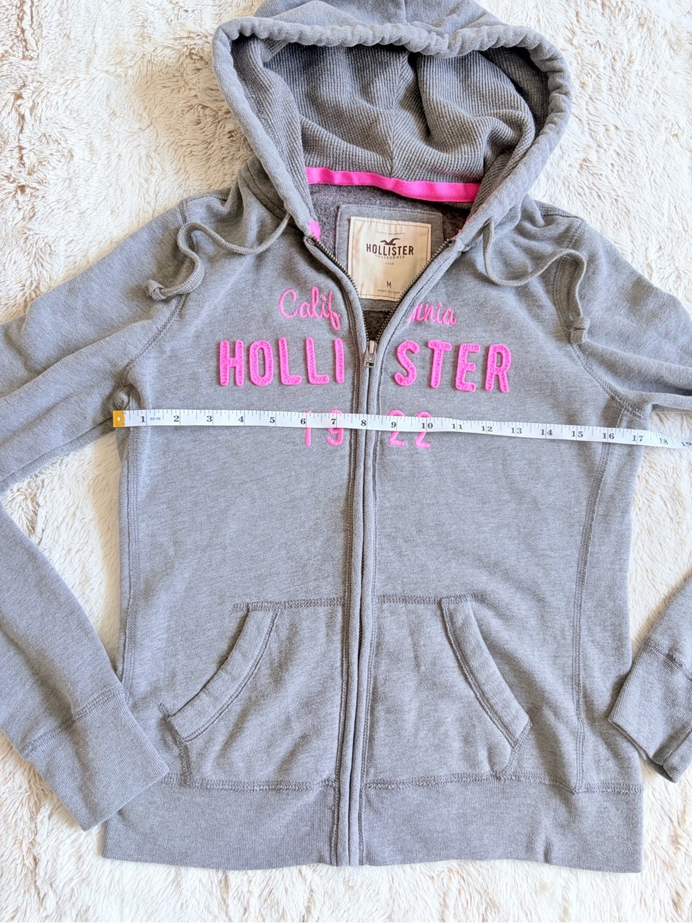🩷 Hollister Y2K Grey Pink Logo Full Zip Hoodie McBling Mall Bella Swan Preppy - Picture 6 of 13